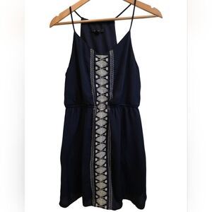 Forever21 Navy Blue Sleeveless Boho Mini Dress White Embroidery Sz M EUC